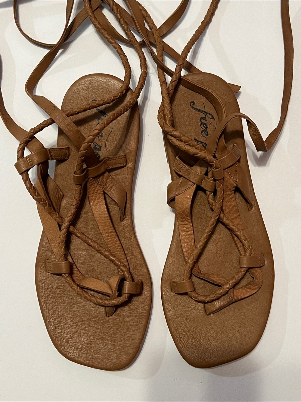Free People Cognac Braided Lace-Up Sandals Gladiator new size 38